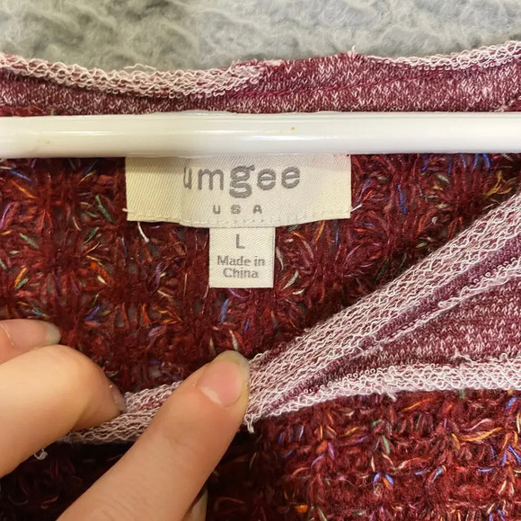 Umgee womens L rainbow tight knit sweater mixed media colorful comfy red casual - Picture 5 of 8